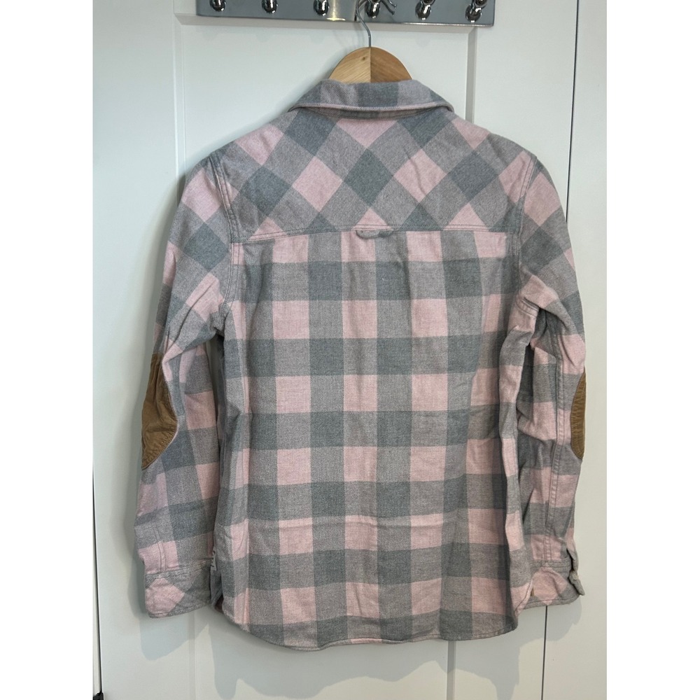 Roots Canada Pink Grey Buffalo Plaid Flannel Shirt Corduroy Elbow Patches Small - Picture 3 of 4